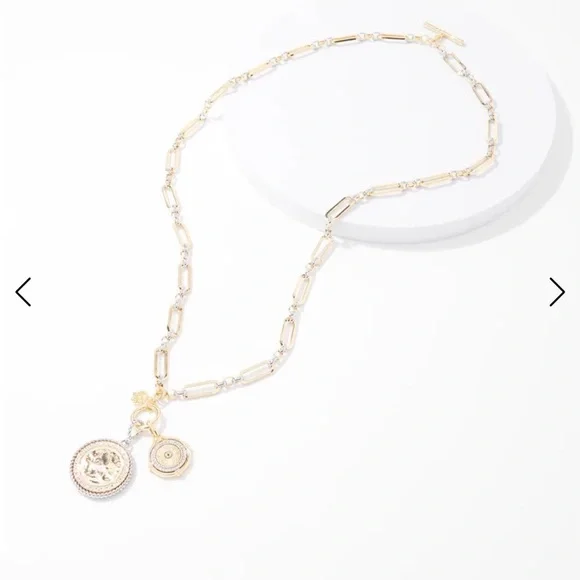 White House Black Market Gold and Silver Pendant Necklace - Picture 2 of 10